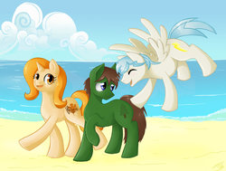 Size: 1280x969 | Tagged: safe, artist:pearlie-pie, oc, oc only, oc:forest, oc:sparks, beach