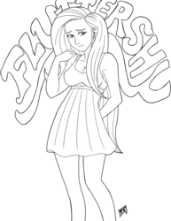 Size: 1750x2265 | Tagged: safe, artist:mono-phos, fluttershy, human, g4, female, humanized, lineart, monochrome, solo