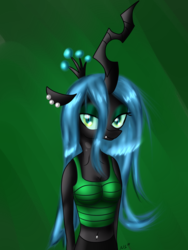 Size: 1500x2000 | Tagged: safe, artist:novaspark, queen chrysalis, changeling, changeling queen, anthro, g4, crown, female, jewelry, regalia, solo