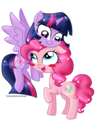 Size: 495x640 | Tagged: safe, artist:tinacrazy29, pinkie pie, twilight sparkle, alicorn, pony, g4, blush sticker, blushing, duo, female, lesbian, mare, ship:twinkie, shipping, simple background, transparent background, twilight sparkle (alicorn)