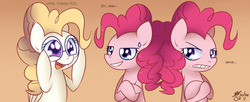 Size: 1280x524 | Tagged: safe, artist:solar-slash, pinkie pie, surprise, ask pinkie pie solutions, g1, g4, ask, glasses, hotblooded pinkie pie, tumblr