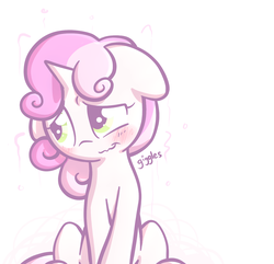 Size: 1280x1234 | Tagged: safe, artist:spikedmauler, sweetie belle, pony, unicorn, g4, blushing, cute, diasweetes, floppy ears, giggling, go ask sweetie belle, solo, wavy mouth