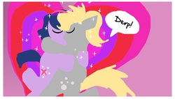 Size: 860x487 | Tagged: safe, artist:pixelkitties, derpy hooves, twilight sparkle, pegasus, pony, g4, comic, derp, female, heart, kissing, lesbian, love, mare, ship:twerpy, shipping