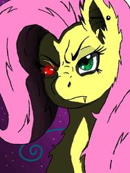 Size: 480x640 | Tagged: safe, artist:zeroexe119, fluttershy, bats!, g4, my little pony: friendship is magic, evil eye, fangs, flutterbat, night sky, serious