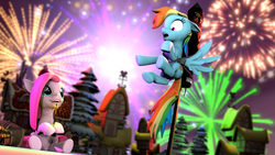 Size: 1920x1080 | Tagged: safe, artist:d0ntst0pme, pinkie pie, rainbow dash, earth pony, pegasus, pony, g4, 3d, dashabuse, fireworks, gmod, not sfm, peril, pinkamena diane pie, this will end in explosions, this will end in tears and/or death, tied to rocket