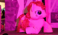 Size: 888x536 | Tagged: safe, pinkie pie, human, g4, my little pony live, animated, irl, irl human, live action, lying down, photo, quadsuit, tapping