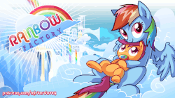 Size: 714x402 | Tagged: safe, artist:misterdavey, rainbow dash, scootaloo, pegasus, pony, fanfic:rainbow factory, g4, animated, cloud, cloudy, cuddling, cute, cutealoo, dashabetes, female, grimcute, hug, logo, lollipop, looking at you, on back, patreon, pegasus device, scootalove, sitting, smiling, snuggling, spread wings, this is gonna suck, this will end in tears and/or death, unreleased