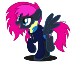 Size: 972x822 | Tagged: safe, artist:noah-x3, oc, oc only, oc:neon flare, pegasus, pony, clothes, hoodie, show accurate, solo, teenager, wonderbolt trainee uniform