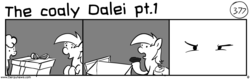 Size: 1280x404 | Tagged: safe, artist:tetrapony, derpy hooves, dinky hooves, pegasus, pony, comic:the daily derp, g4, christmas, coal, comic, female, mare, monochrome, present