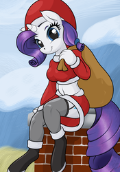 Size: 1280x1829 | Tagged: safe, artist:facelessjr, rarity, anthro, g4, atryl-ish, belly button, chimney, clothes, female, hat, midriff, santa costume, santa hat, solo, stockings
