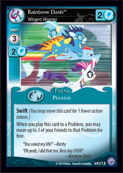 Size: 465x649 | Tagged: safe, enterplay, misty fly, rainbow dash, rarity, soarin', spitfire, pegasus, pony, unicorn, g4, my little pony collectible card game, premiere, ccg, female, flying, horn, male, mare, sonic rainboom, stallion, wonderbolts