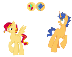 Size: 4000x3168 | Tagged: safe, artist:yaco, flash sentry, sunset shimmer, pony, g4, race swap, surprised