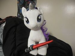 Size: 2764x2073 | Tagged: safe, rarity, g4, build-a-bear, high res, irl, lightsaber, photo, plushie, star wars