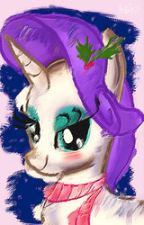 Size: 715x1118 | Tagged: dead source, safe, artist:lennonblack, rarity, g4, bust, female, holly, painting, solo