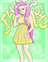 Size: 1750x2265 | Tagged: safe, artist:mono-phos, fluttershy, human, g4, cleavage, clothes, dress, female, humanized, solo