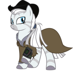 Size: 6196x6188 | Tagged: safe, artist:geekladd, oc, oc only, oc:crystal eclair, zebra, fallout equestria, fallout equestria: influx, absurd resolution, clothes, pipbuck, ponytail, simple background, solo, terminator, transparent background, western