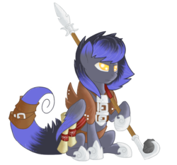 Size: 731x681 | Tagged: safe, artist:divergentassailant, oc, oc only, oc:deft serenity, pegasus, pony, armor, scroll, sitting, spear