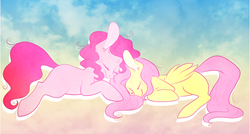 Size: 1024x549 | Tagged: safe, artist:ecoelus, fluttershy, pinkie pie, g4, female, lesbian, ship:flutterpie, shipping