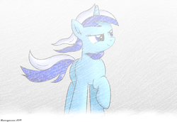 Size: 1999x1379 | Tagged: safe, artist:bluemeganium, minuette, pony, unicorn, g4, blizzard, female, raised hoof, snow, snowfall, solo, wind, windswept mane