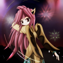 Size: 3840x3840 | Tagged: safe, artist:an-m, fluttershy, human, g4, eared humanization, female, fireworks, flutterbat, high res, humanized, solo, winged humanization
