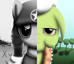 Size: 2500x2170 | Tagged: safe, artist:facelesssoles, granny smith, earth pony, pony, g4, helmet, high res, military uniform, soldier, war, young granny smith
