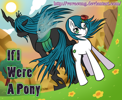 Size: 1218x1000 | Tagged: safe, artist:vavacung, queen chrysalis, g4, day, disguise, disguised changeling, duality, english, full body, ponified, side by side, text