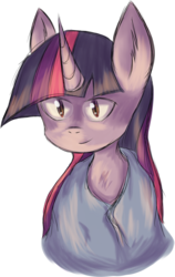 Size: 1046x1659 | Tagged: safe, artist:fuzzlepuzzle, twilight sparkle, g4, blanket, ear fluff, simple background, solo, traditional art, transparent background