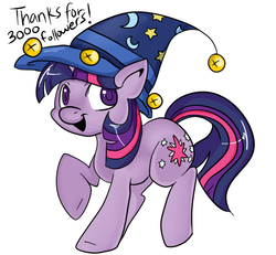 Size: 650x600 | Tagged: safe, artist:lustrous-dreams, star swirl the bearded, twilight sparkle, ask filly twilight, g4, ask, clothes, costume, female, filly, hat, solo, tumblr, younger