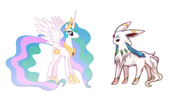 Size: 1516x824 | Tagged: safe, princess celestia, eevee, g4, celesteon, crossover, eeveelution, fakemon, pokémon