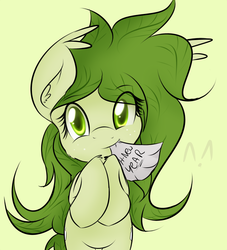 Size: 2723x2994 | Tagged: safe, artist:freefraq, oc, oc only, oc:flowertheplantponi, original species, plant pony, cute, eye clipping through hair, eyebrows, eyebrows visible through hair, happy new year, high res, mouth hold, simple background, solo