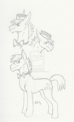 Size: 1024x1688 | Tagged: dead source, safe, artist:radioactivedeadend, carrot cake, earth pony, pony, g4, deviantart watermark, male, monochrome, obtrusive watermark, sketch, solo, stallion, traditional art, watermark