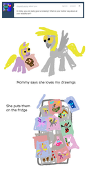 Size: 680x1348 | Tagged: safe, artist:bibliodragon, carrot top, derpy hooves, dinky hooves, golden harvest, pegasus, pony, g4, ask, dinky draws, female, mare, tumblr