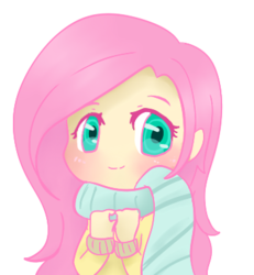 Size: 351x380 | Tagged: safe, artist:wisheslotus, fluttershy, human, g4, blushing, clothes, female, humanized, scarf, simple background, solo, sweater, sweatershy, transparent background