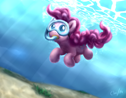 Size: 2300x1800 | Tagged: safe, artist:php177, pinkie pie, g4, colored pupils, crepuscular rays, cute, diapinkes, female, newbie artist training grounds, snorkel, snorkeling, solo, swimming, underwater, watermark