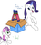 Size: 1200x1333 | Tagged: safe, artist:varemia, rarity, sweetie belle, g4, clothes, magic, open mouth, present, sitting, sweater