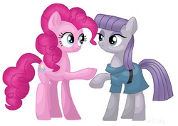 Size: 1379x980 | Tagged: safe, artist:veliska, maud pie, pinkie pie, g4