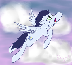 Size: 1280x1152 | Tagged: safe, artist:solarspark, soarin', pegasus, pony, g4, crying, flying, male, solo
