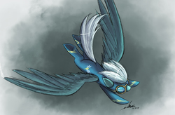 Size: 1500x985 | Tagged: safe, artist:ncmares, fleetfoot, g4, female, flying, solo, spread wings, wonderbolts uniform