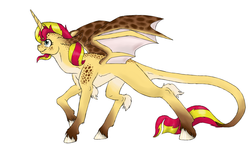 Size: 1591x915 | Tagged: safe, artist:catlover1672, sunset shimmer, dracony, dragon, hybrid, g4, dragonified, female, simple background, solo, species swap, sunset dragon, unshorn fetlocks, white background