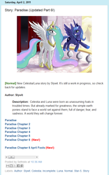 Size: 582x930 | Tagged: safe, artist:johnjoseco, screencap, princess celestia, princess luna, equestria daily, g4, artifact, fanfic, fanfic art, text