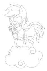 Size: 1064x1596 | Tagged: safe, artist:blackbewhite2k7, rainbow dash, pegasus, pony, g4, baby, baby dash, baby pony, batman, batmare, cloud, female, mare, monochrome, simple background, sketch, solo, white background