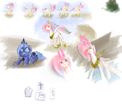 Size: 1500x1300 | Tagged: safe, artist:celerypony, princess celestia, princess luna, alicorn, pony, g4, cute, sisters, sketch, wip