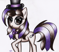 Size: 5624x4923 | Tagged: safe, artist:faye-raven, oc, oc only, oc:bowtie, absurd resolution, hat, solo, traditional art