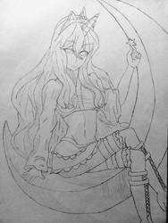 Size: 2448x3264 | Tagged: artist needed, safe, princess luna, human, g4, female, high res, horn, horned humanization, humanized, monochrome, solo, traditional art
