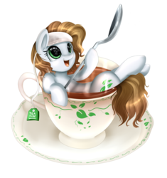 Size: 2183x2319 | Tagged: safe, artist:pridark, oc, oc only, pony, cup of pony, high res, micro, simple background, solo, spoon, teabag, teacup, tiny ponies, transparent background
