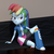 Size: 1440x1440 | Tagged: safe, artist:3d thread, artist:creatorofpony, rainbow dash, equestria girls, g4, 3d, 3d model, blender, boots, clothes, collar, compression shorts, couch, female, rainbow socks, shirt, sitting pretty, skirt, socks, striped socks, teenager