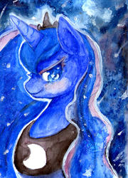 Size: 500x696 | Tagged: safe, artist:scarlet-songstress, princess luna, g4, female, smiling, solo, traditional art, watercolor painting