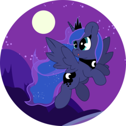 Size: 2000x2000 | Tagged: safe, artist:midnight-st4r, princess luna, g4, :o, chibi, female, flying, high res, moon, night, solo