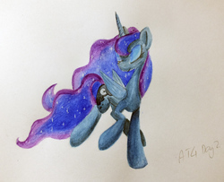 Size: 800x648 | Tagged: safe, artist:frozenpyro71, princess luna, g4, dancing, female, newbie artist training grounds, solo, traditional art, watercolor painting