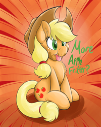 Size: 1024x1280 | Tagged: safe, artist:theimmolatedpoet, applejack, earth pony, pony, g4, apple fritter (food), chest fluff, cute, female, jackabetes, messy eating, silly, silly pony, solo, tongue out